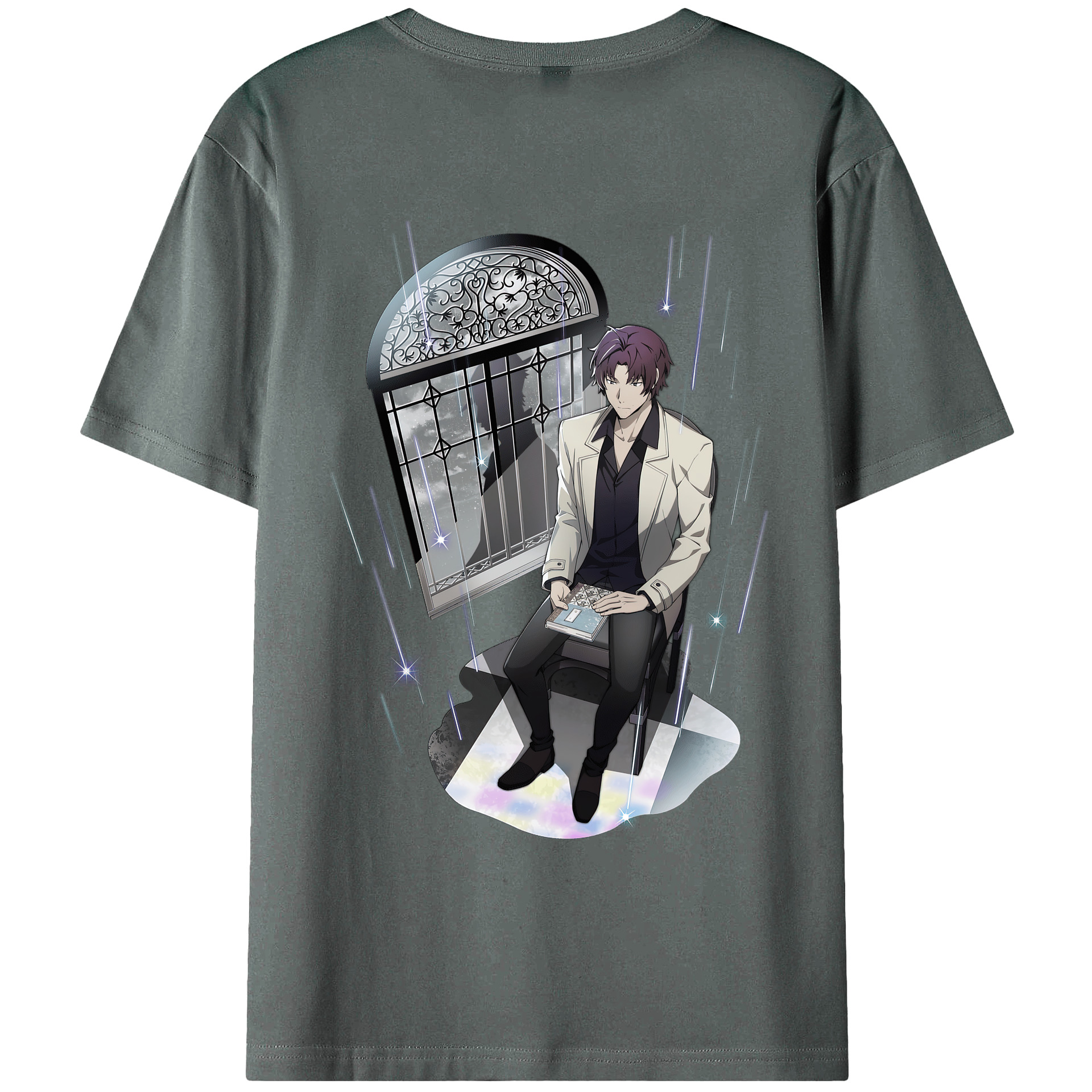 （画像用） 文豪ストレイドッグス Bungo Stray Dogs 綿100％ メンズ半袖Tシャツ（バックプリント） 通気性